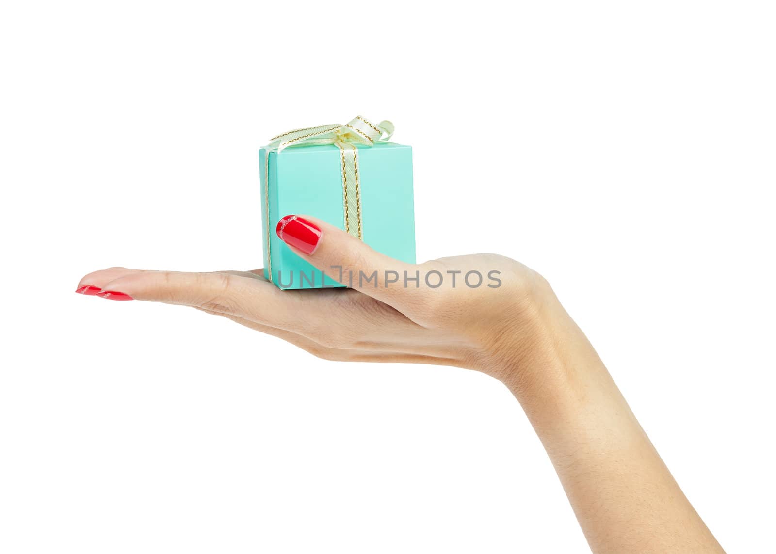 female hand holding  gift box