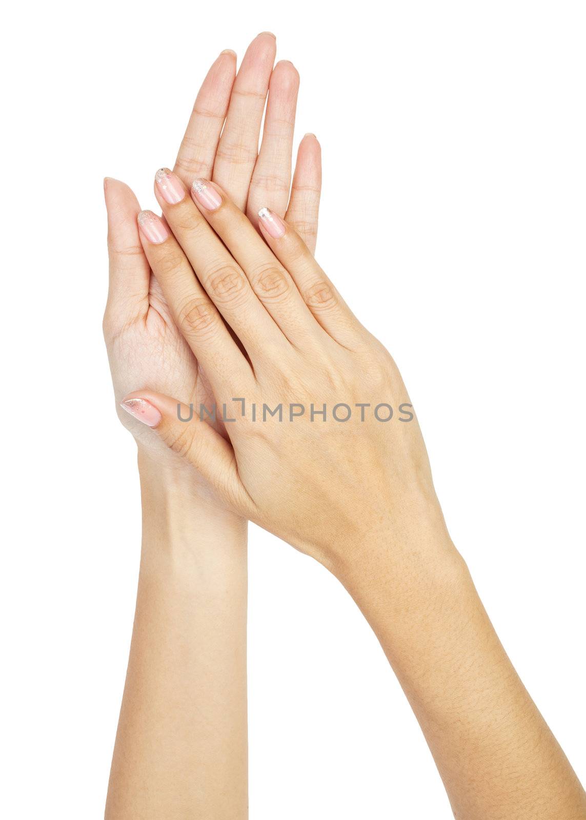 Women hands with nail manicure by FrameAngel