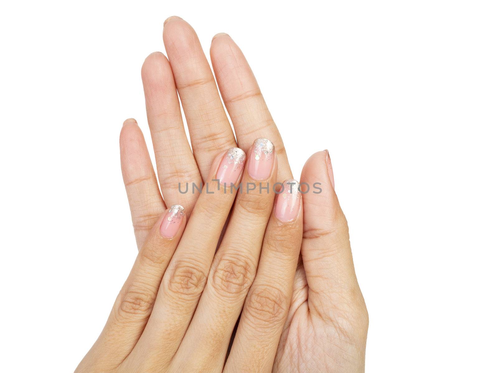 Women hands with nail manicure closeup