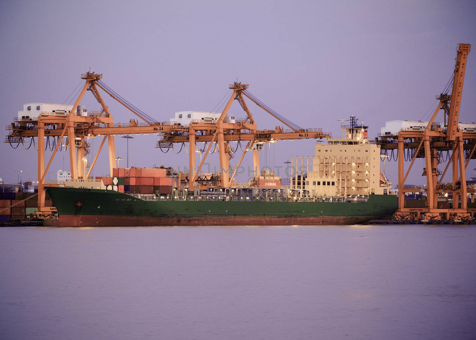 Logistic concept, container cargo ship transport import export in harbor and crane