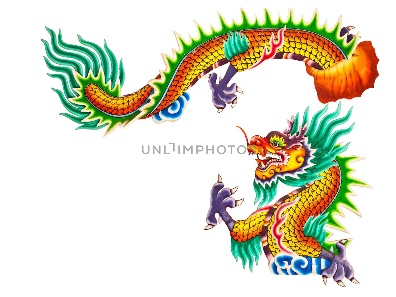 Chinese style dragon statue on white