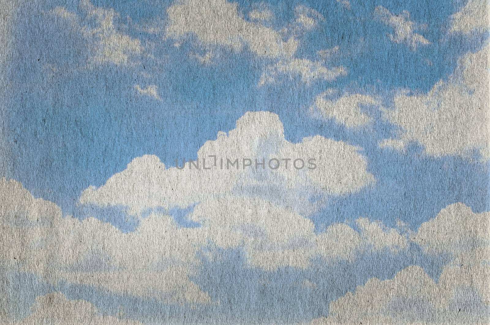 Cloudy blue sky on old paper texture