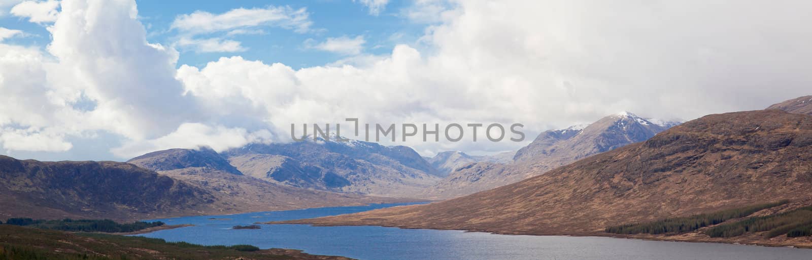 Panorama Snow Mountain range and lake Landscape at Scotland Highland area