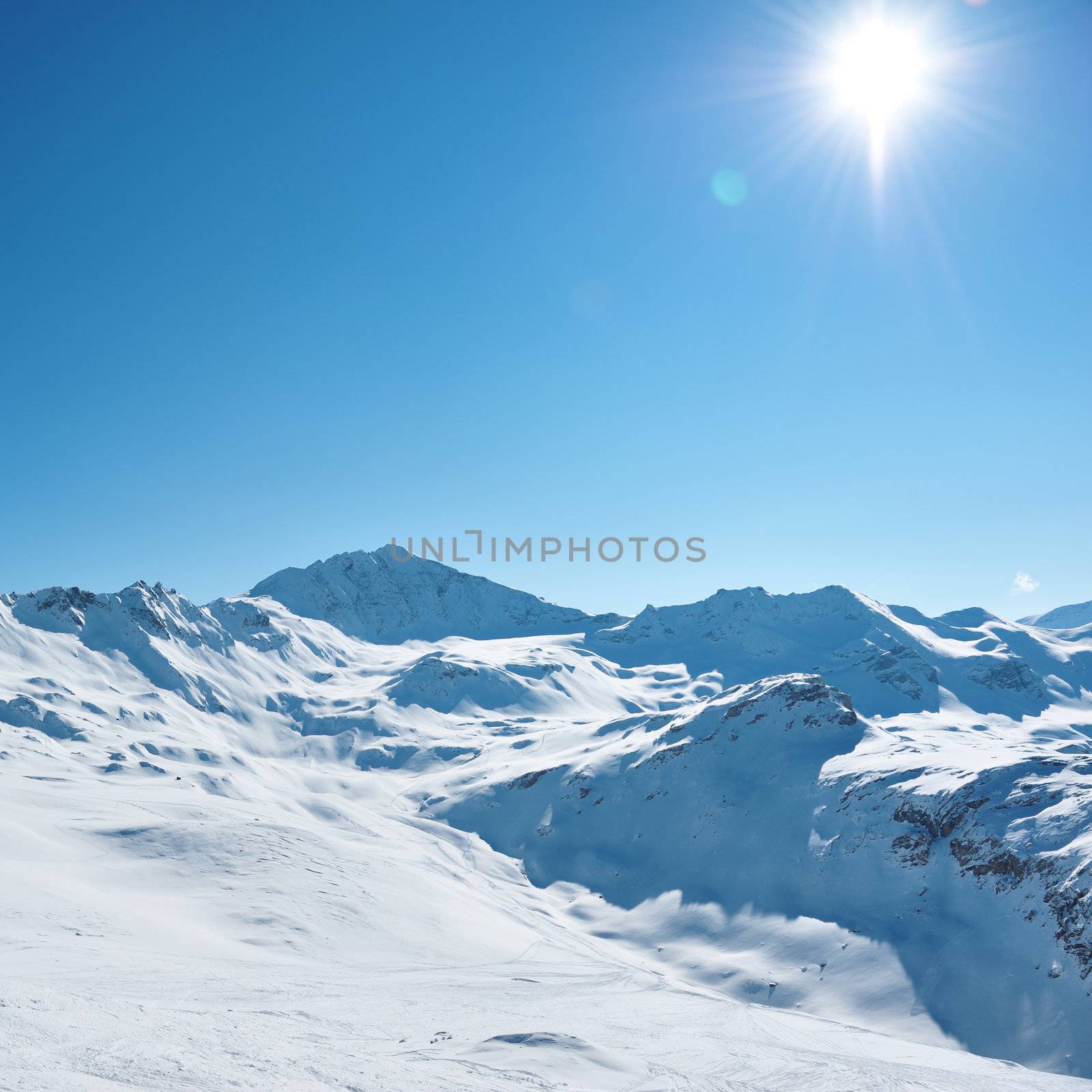 Mountains with snow in winter, Val-d'Isere, Alps, France