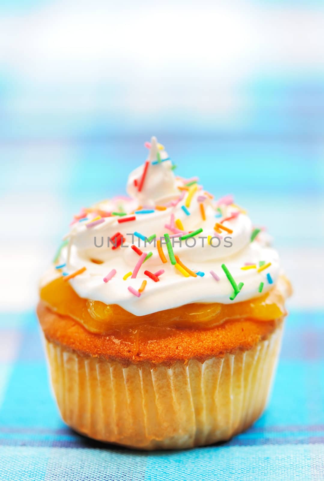 Cupcake with whipped cream and icing