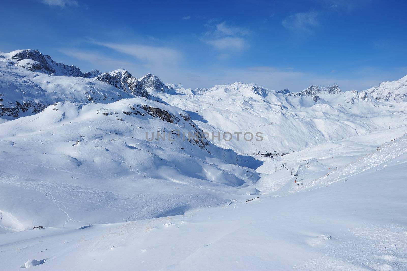 Mountains with snow in winter, Val-d'Isere, Alps, France
