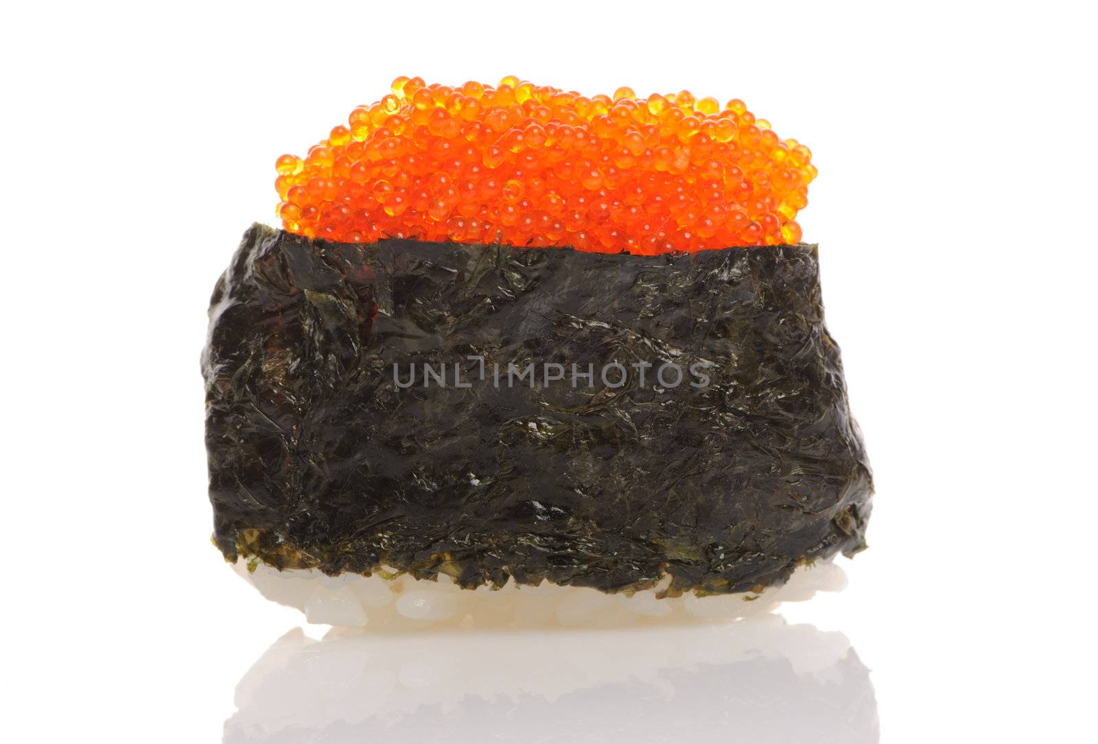 Tobiko sushi isolated on white background