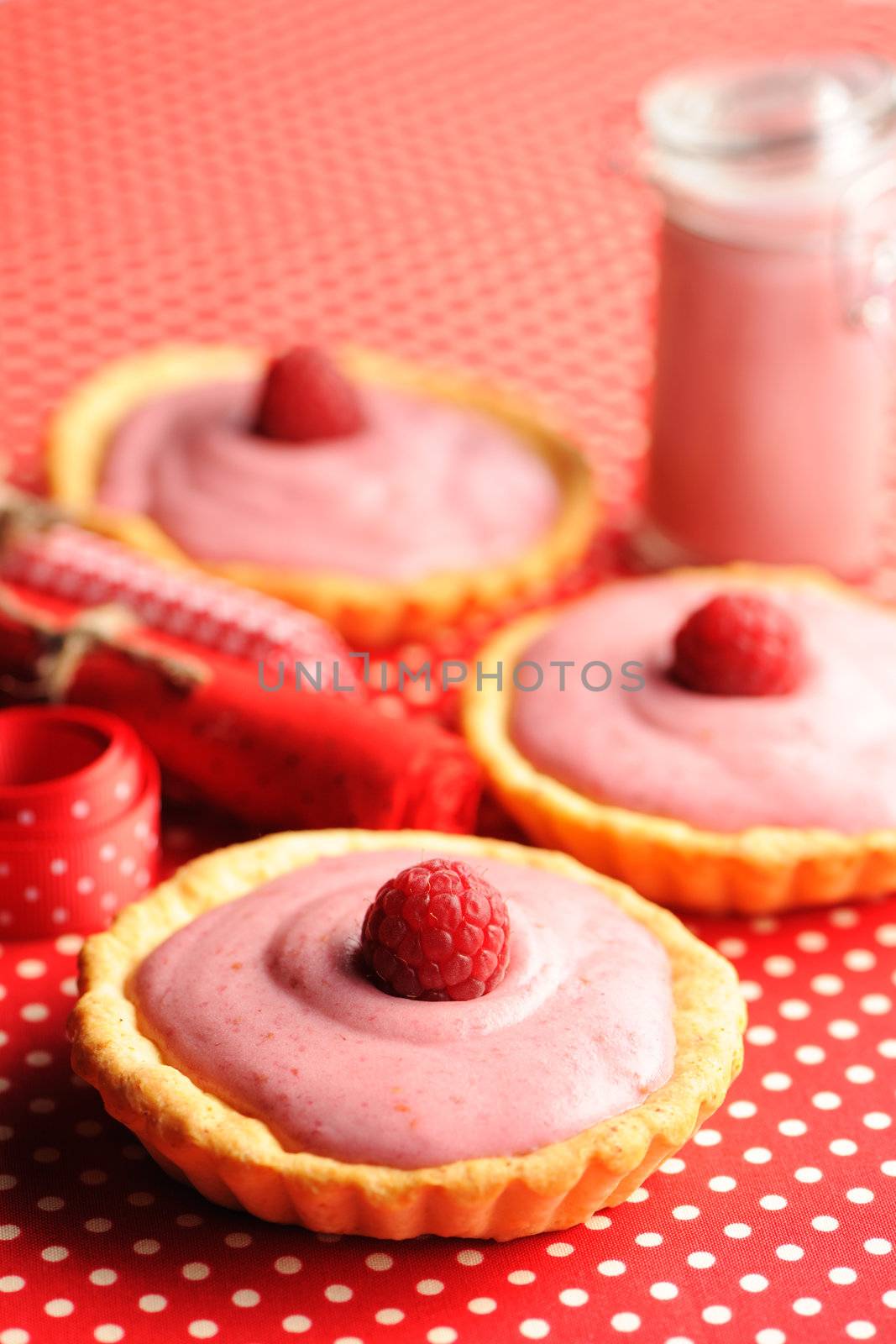 Cakes with raspberry yogurt dessert