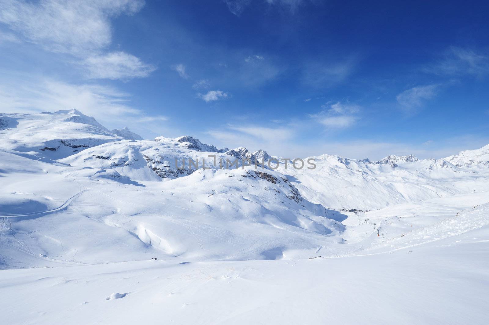 Mountains with snow in winter, Val-d'Isere, Alps, France