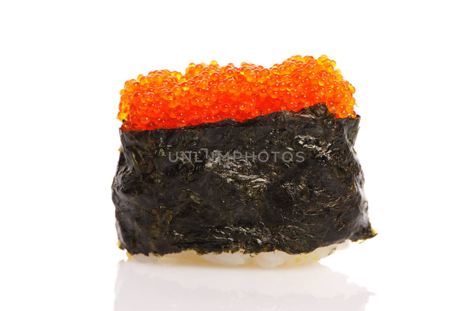 Tobiko sushi isolated on white background