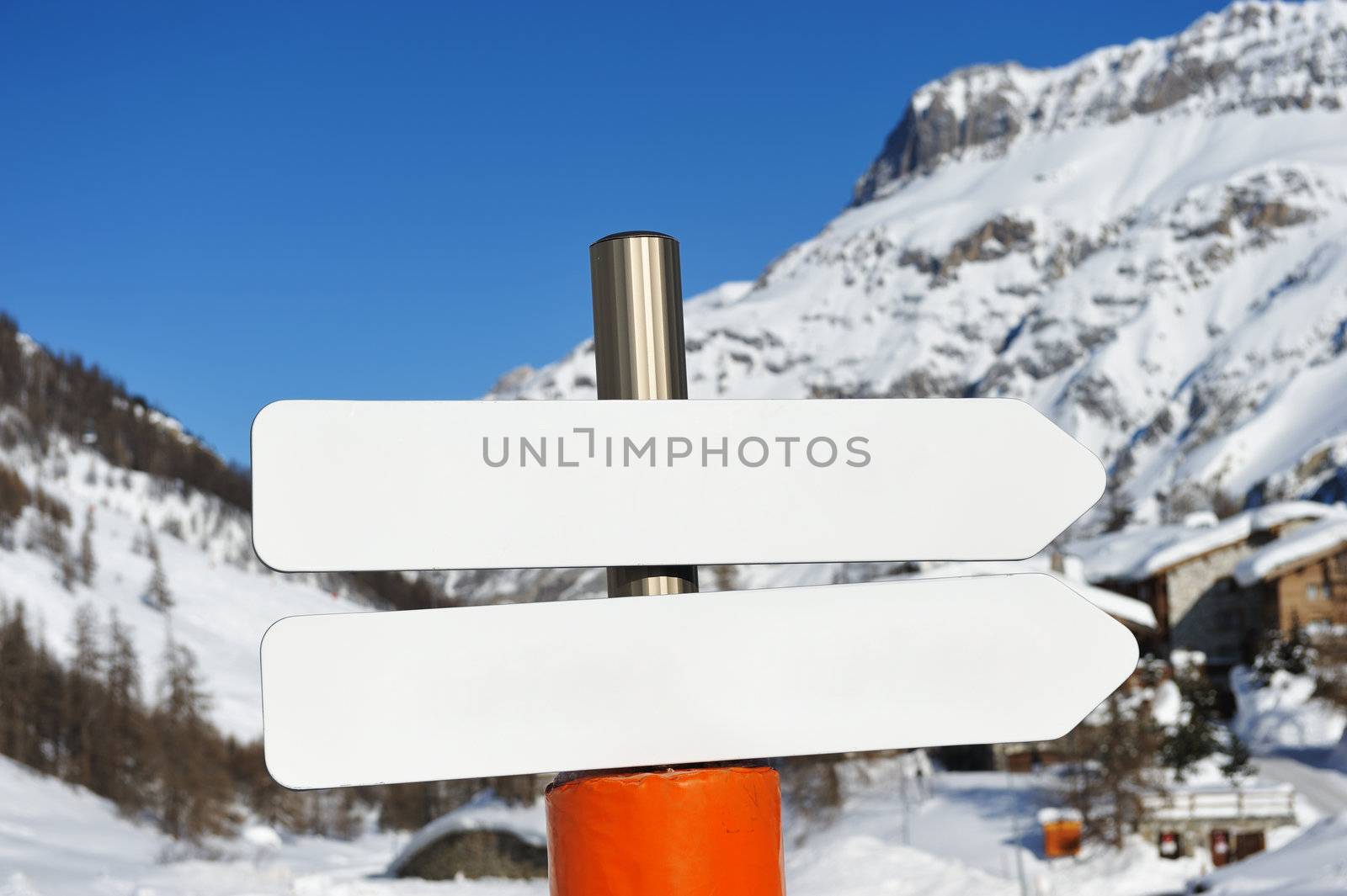 Mountain ski resort with snow in winter, Val-d'Isere, Alps, France