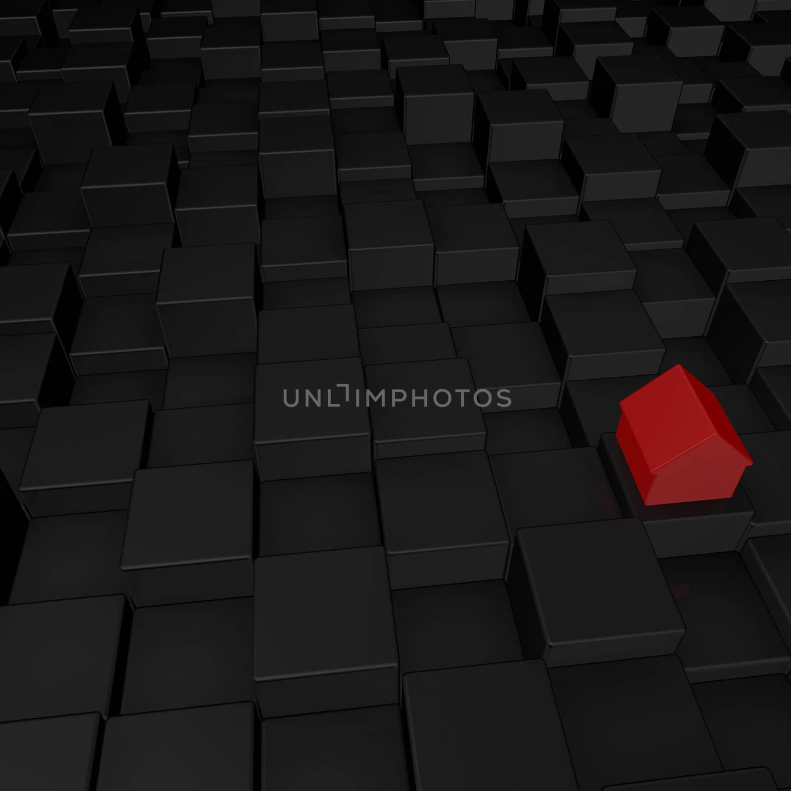 simple house model in abstract cubes space - 3d illustration