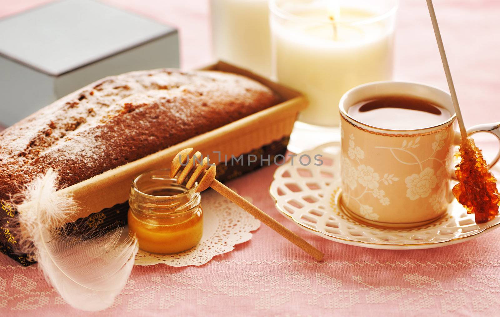 Fruit cake over table cloth