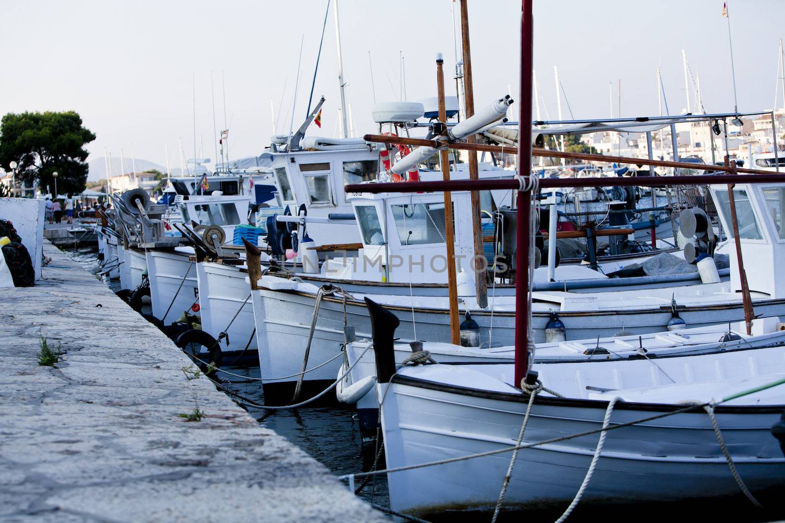 fishing boat in summer outside in sea at harbour by juniart