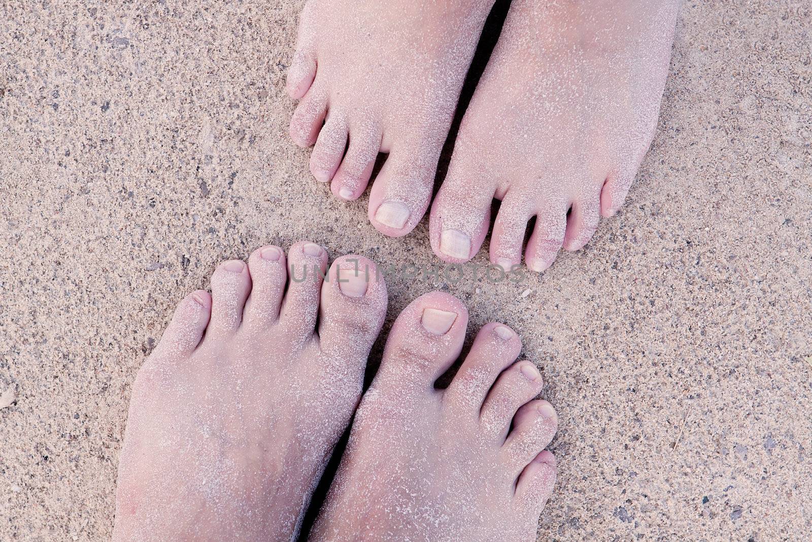 barefoot in sand and water on beach  in summer holidays relaxing