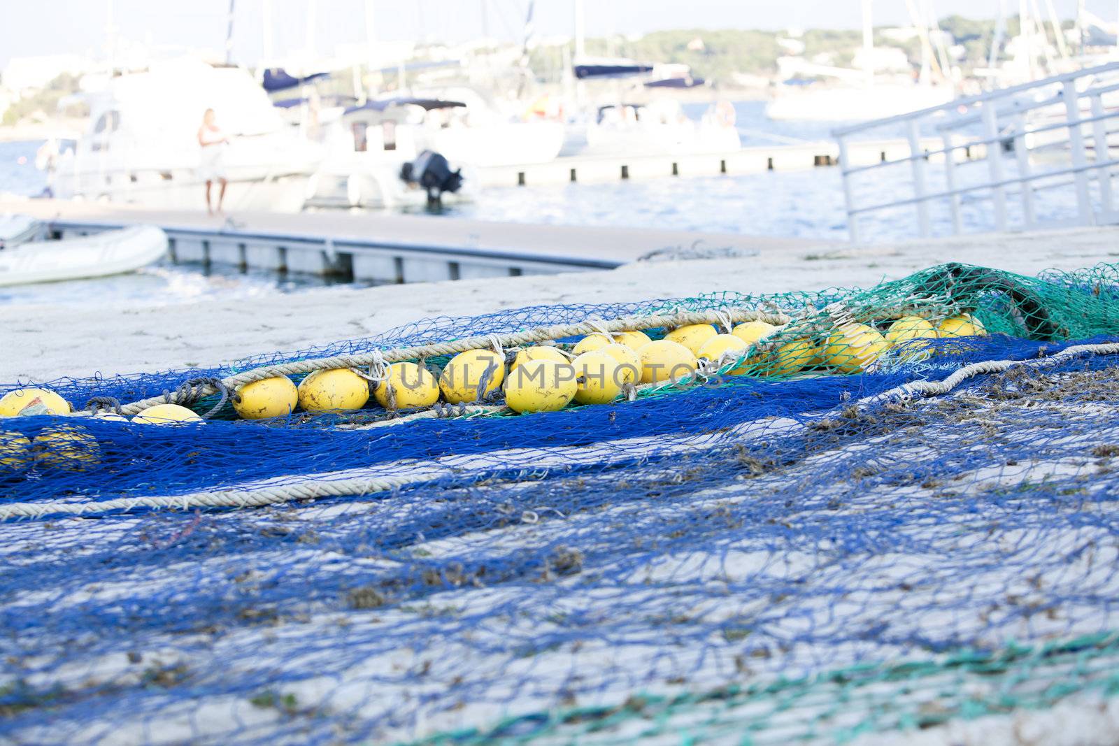 fishnet trawl rope putdoor in summer at harbour by juniart