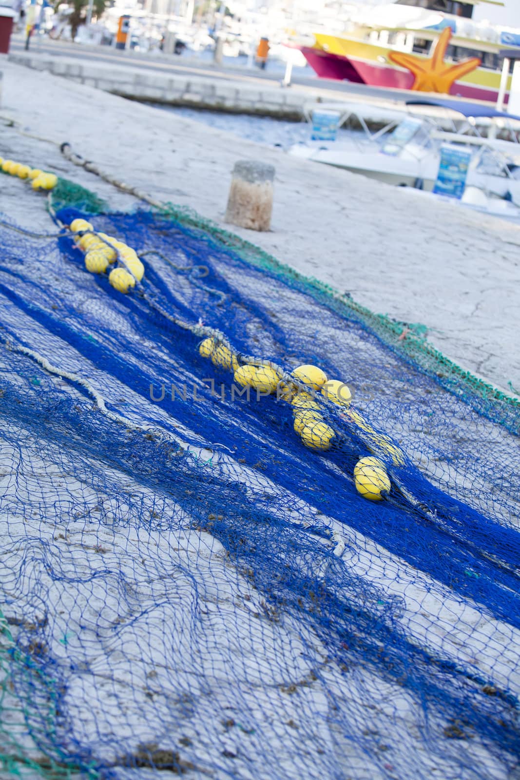 fishnet trawl rope putdoor in summer at harbour fishing