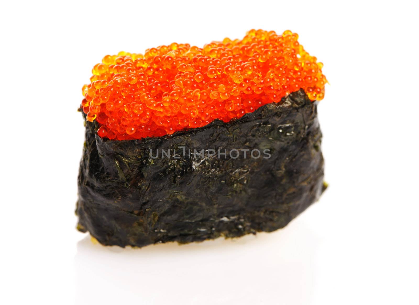 Tobiko sushi isolated on white background