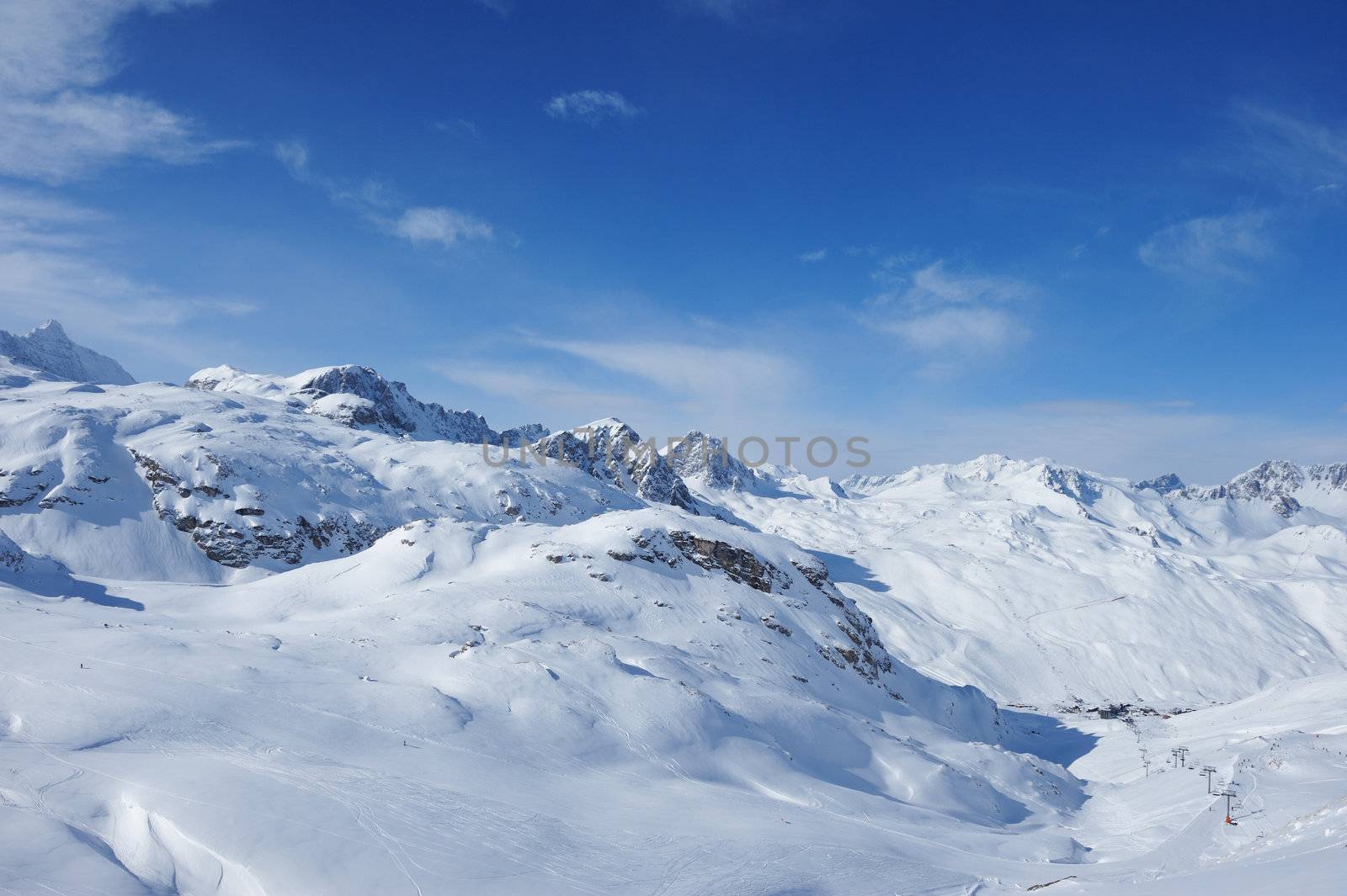 Mountains with snow in winter, Val-d'Isere, Alps, France