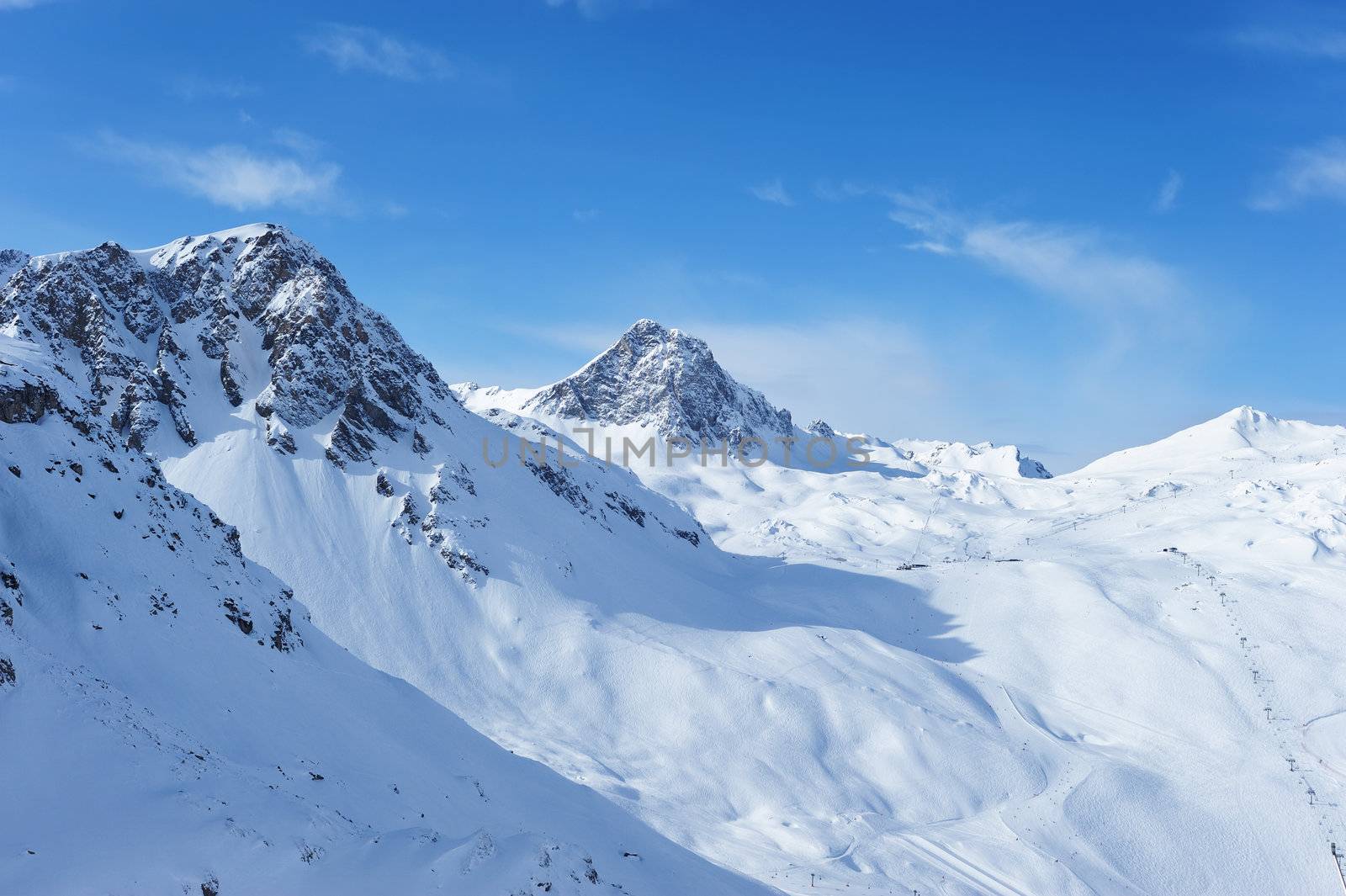Mountains with snow in winter, Val-d'Isere, Alps, France