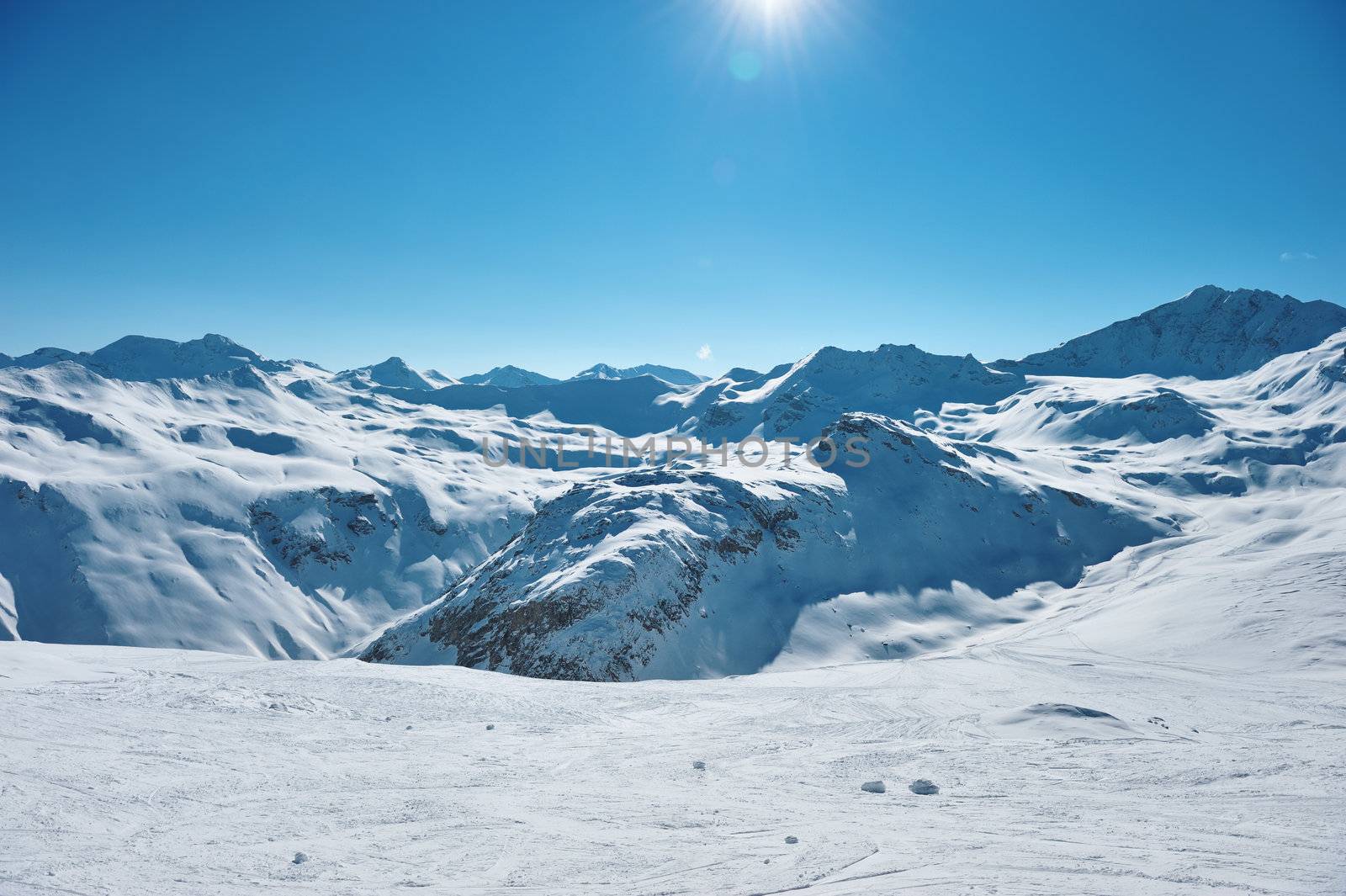 Mountains with snow in winter, Val-d'Isere, Alps, France
