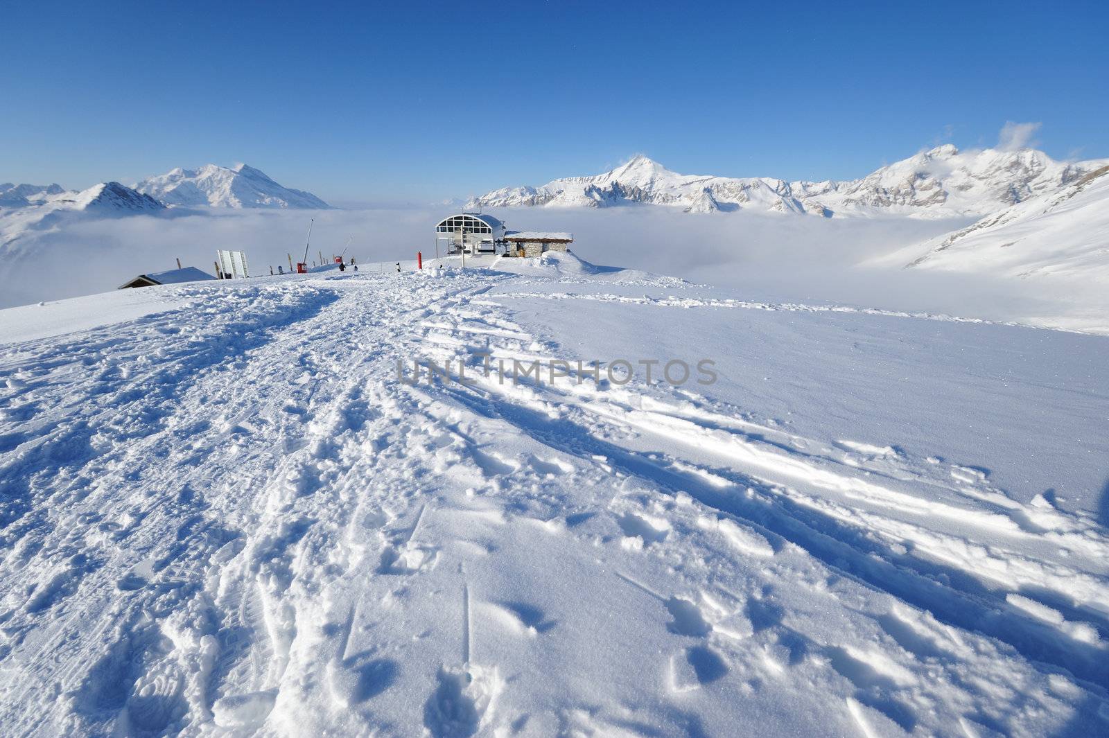Mountains with snow in winter, Val-d'Isere, Alps, France