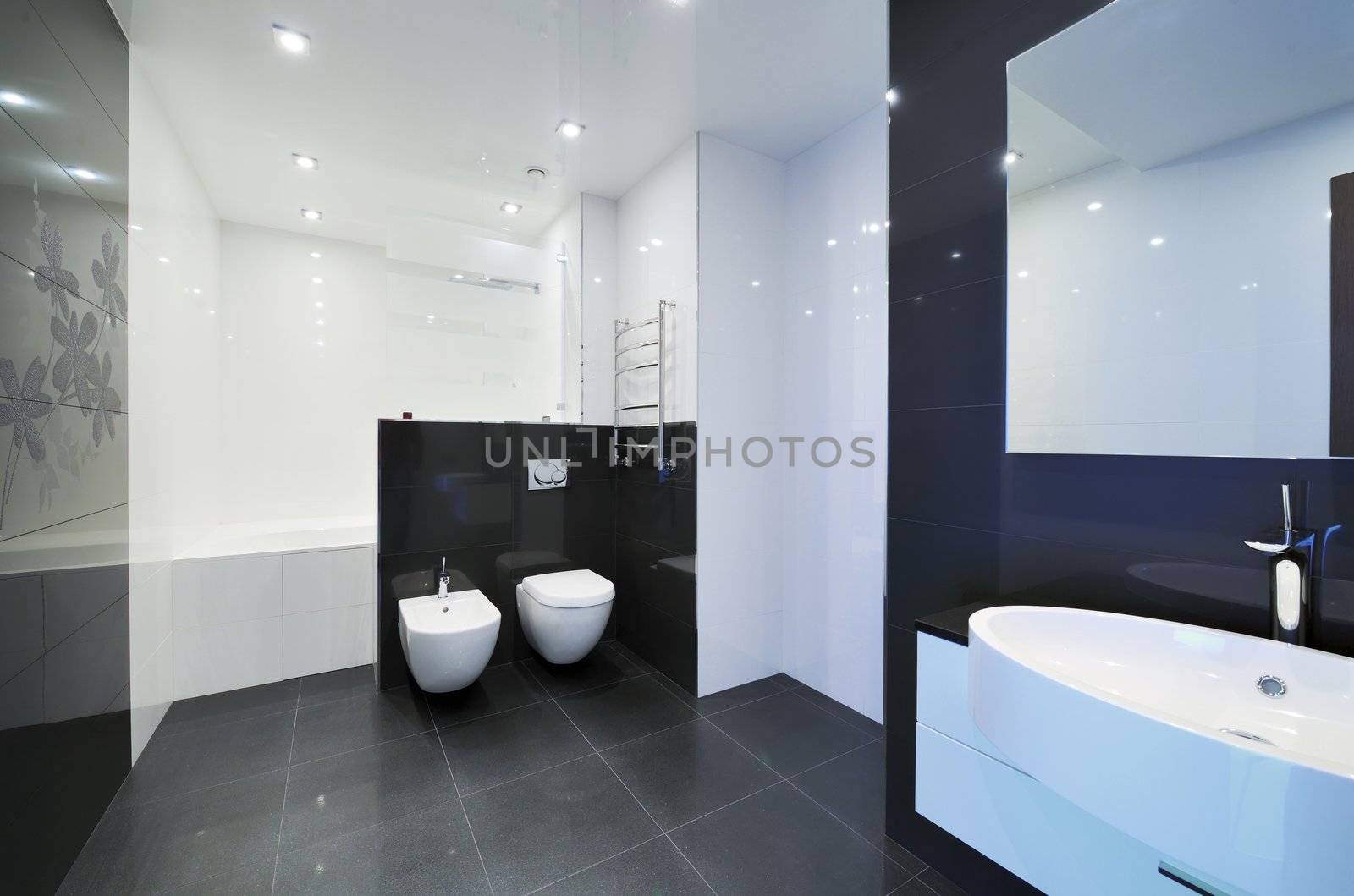 Modern luxury bathroom interior. No brandnames or copyright objects. 