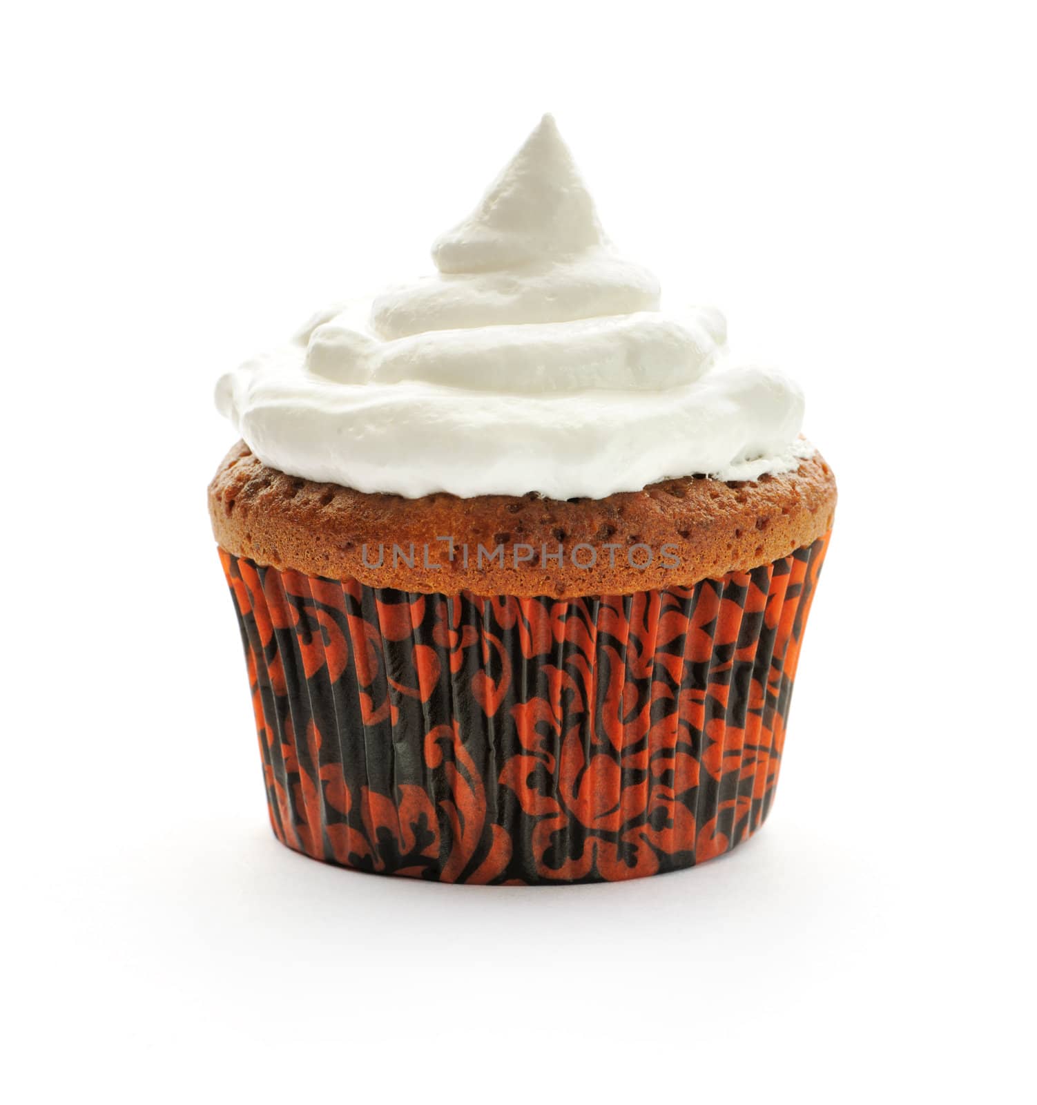 Cupcake with whipped cream isolated on white