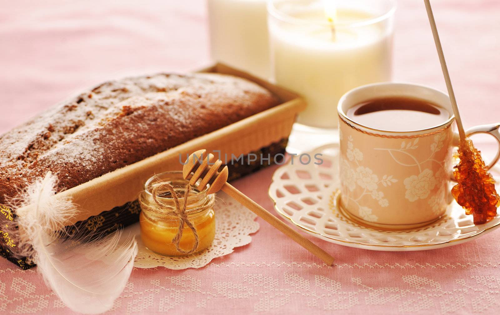 Fruit cake over table cloth