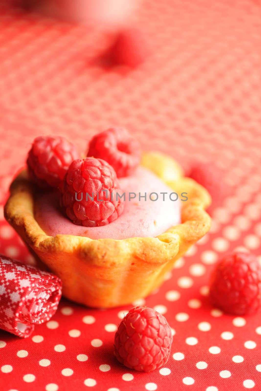 Cake with raspberry yogurt dessert with shallow DOF