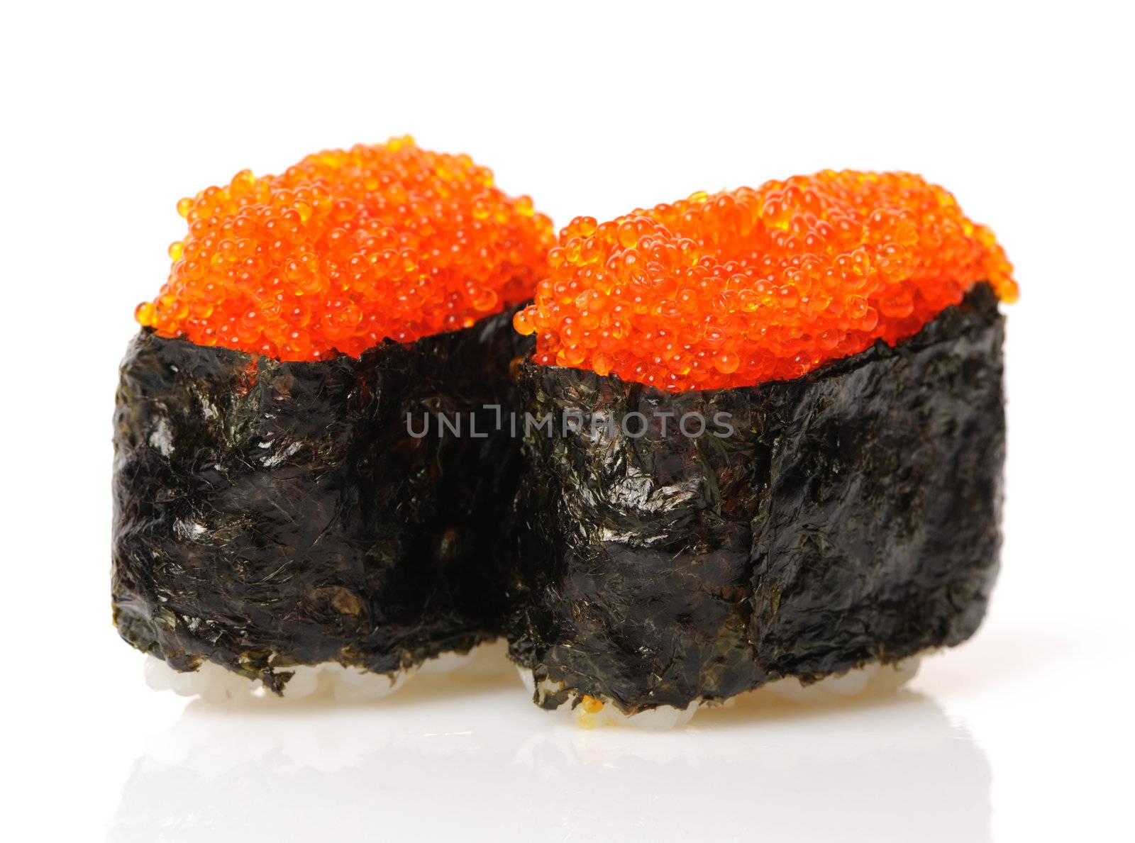 Tobiko sushi isolated on white background