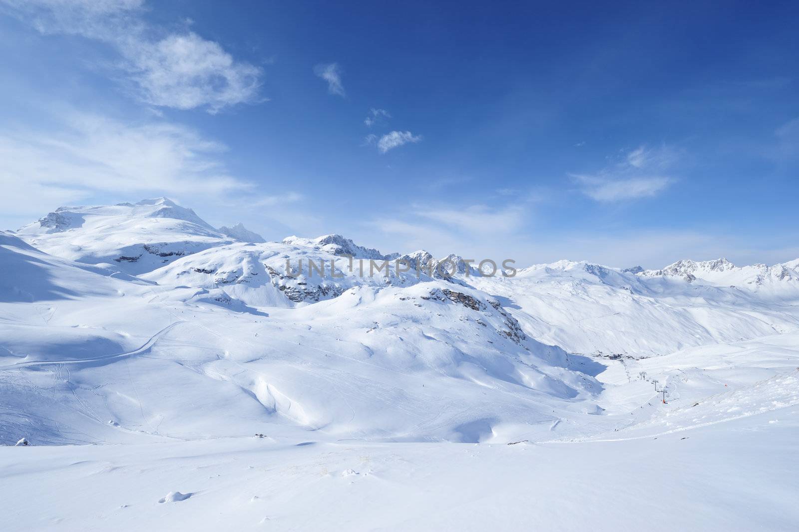 Mountains with snow in winter, Val-d'Isere, Alps, France