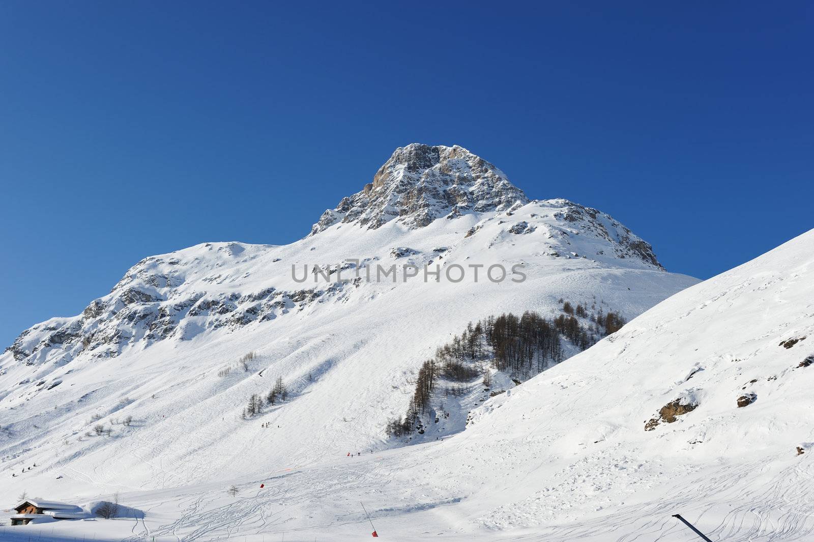 Mountains with snow in winter, Val-d'Isere, Alps, France