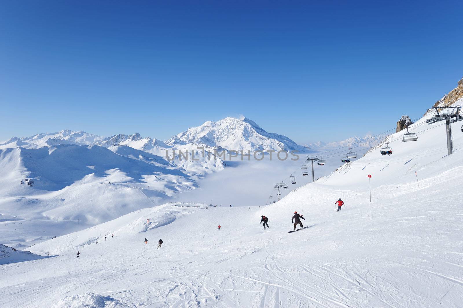 Mountains with snow in winter, Val-d'Isere, Alps, France