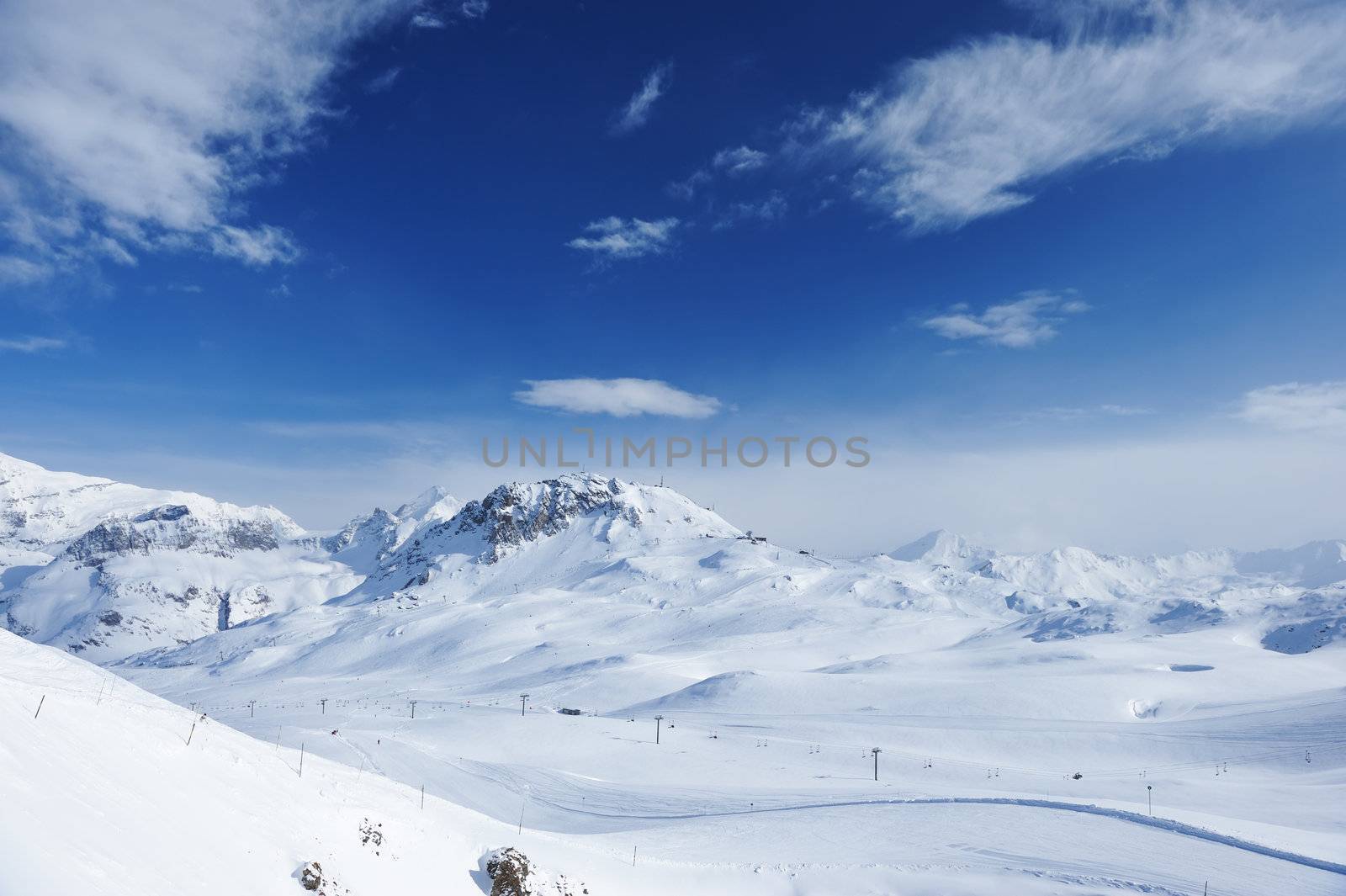Mountains with snow in winter, Val-d'Isere, Alps, France