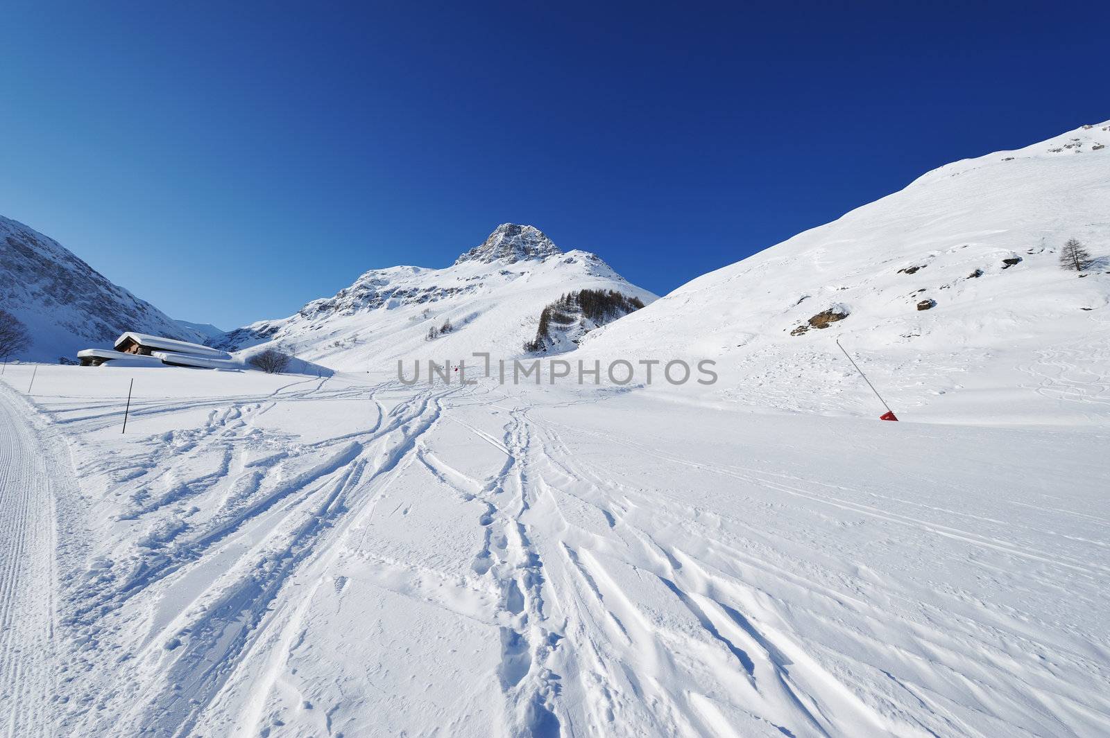Mountains with snow in winter, Val-d'Isere, Alps, France