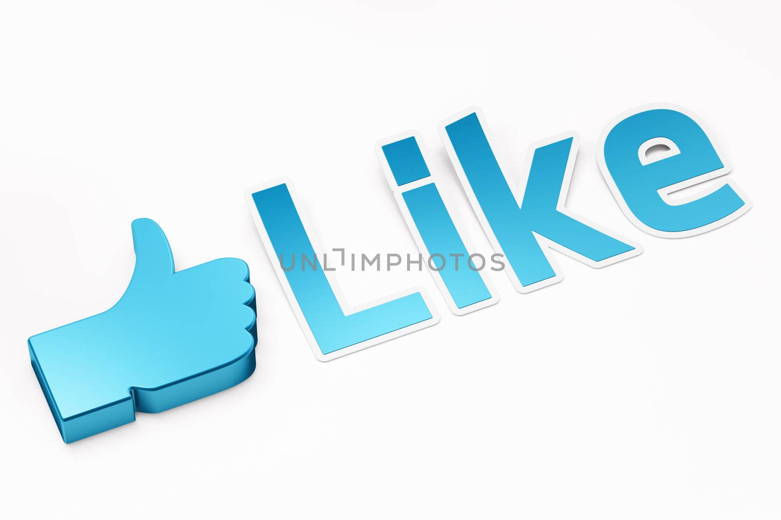 Paper 'Like' word with gold hand, 3d  render on white background