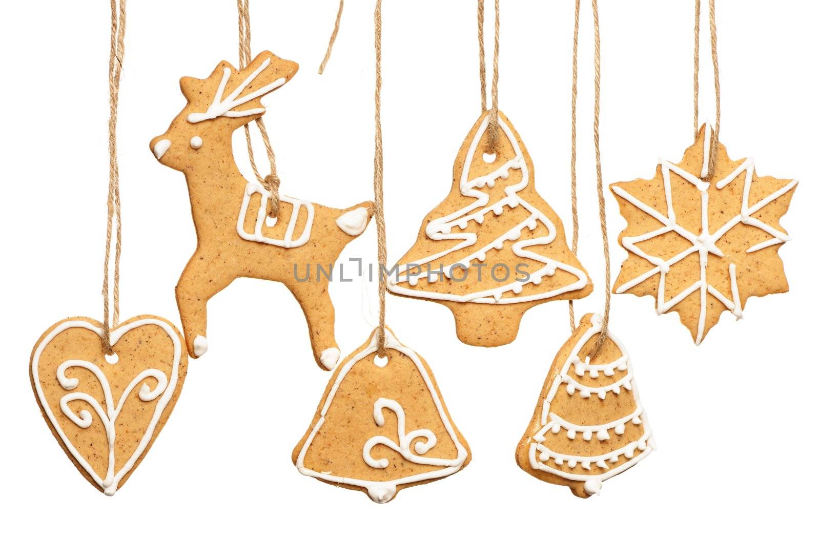 Christmas homemade gingerbread cookies over white