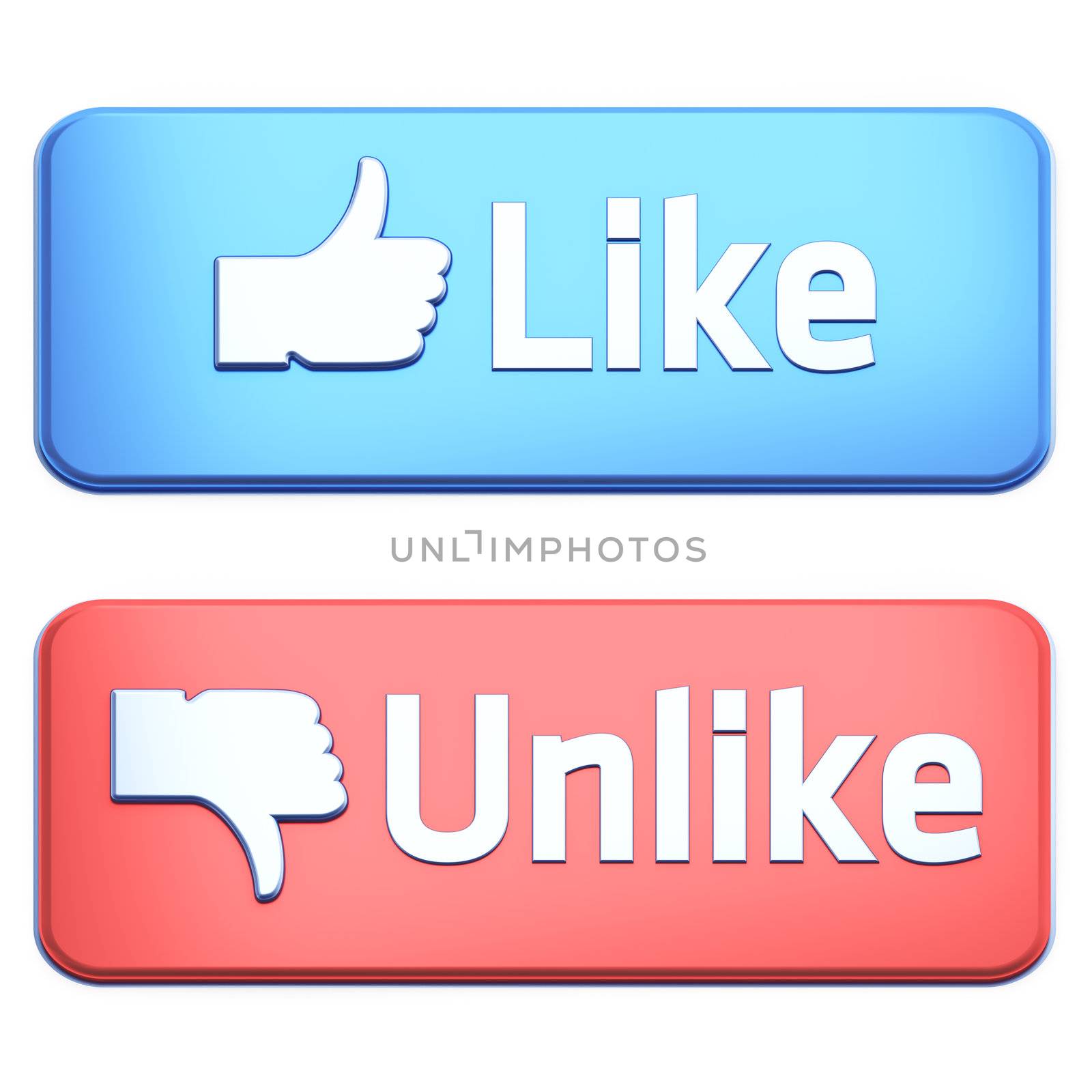 "Like" and "Unlike" buttons 3d  render on white background