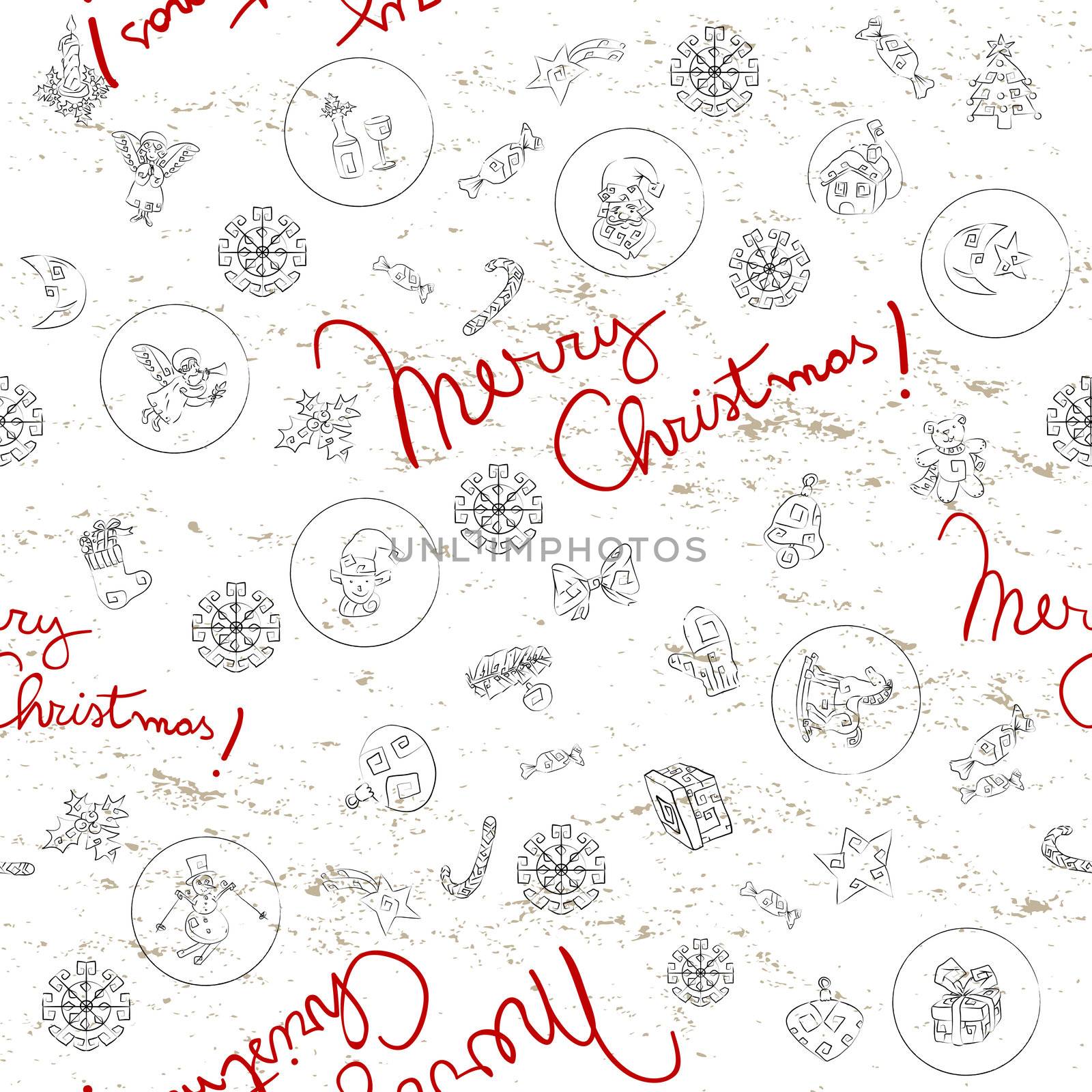 Doodles seamles pattern with Christmas greetings