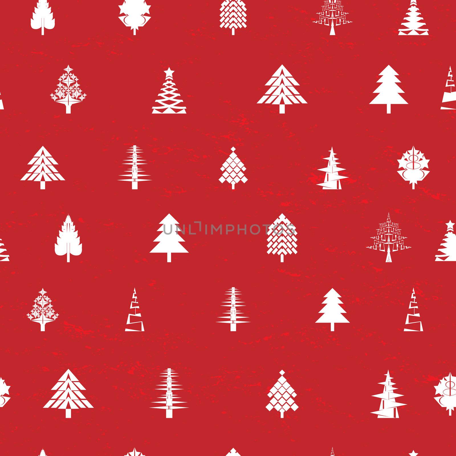 Abstract Christmas tree pattern over a grunge red background