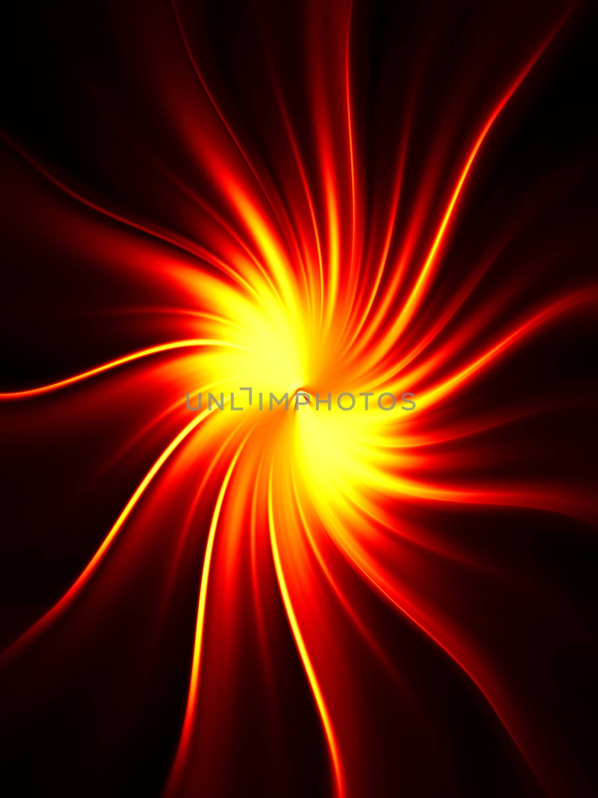 Red and yellow star rays on black background. High resolution abstract image