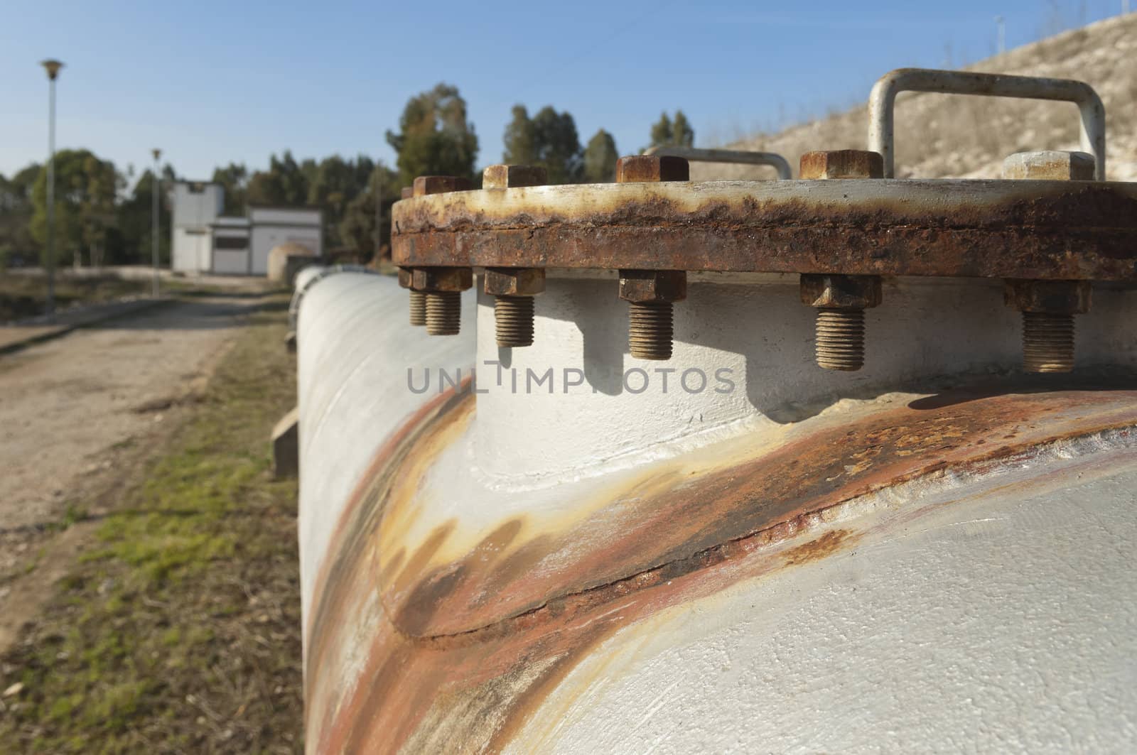 Steel water pipeline in Vigia dam supplying drinking water to the county of Redondo, Alentejo, Portugal