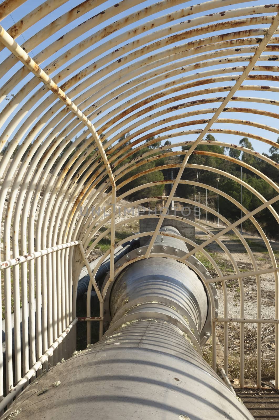 Steel water pipeline in Vigia dam supplying drinking water to the county of Redondo, Alentejo, Portugal