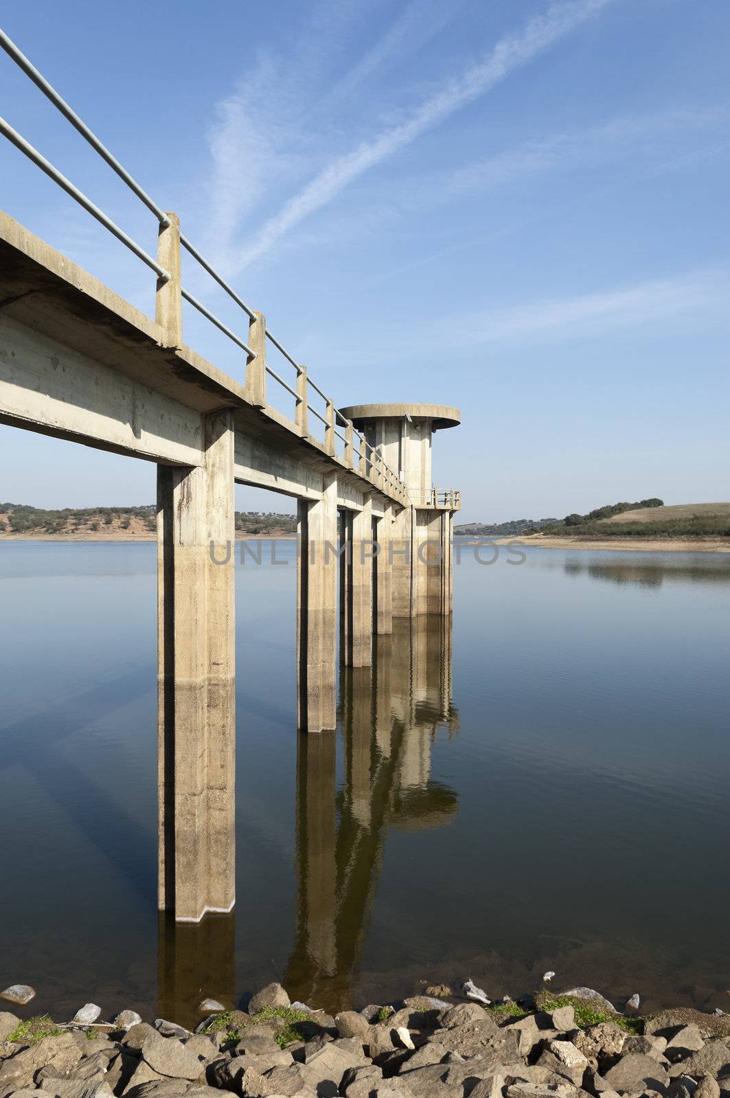 Outlet tower in Vigia dam supplying drinking water to the county of Redondo, Alentejo, Portugal