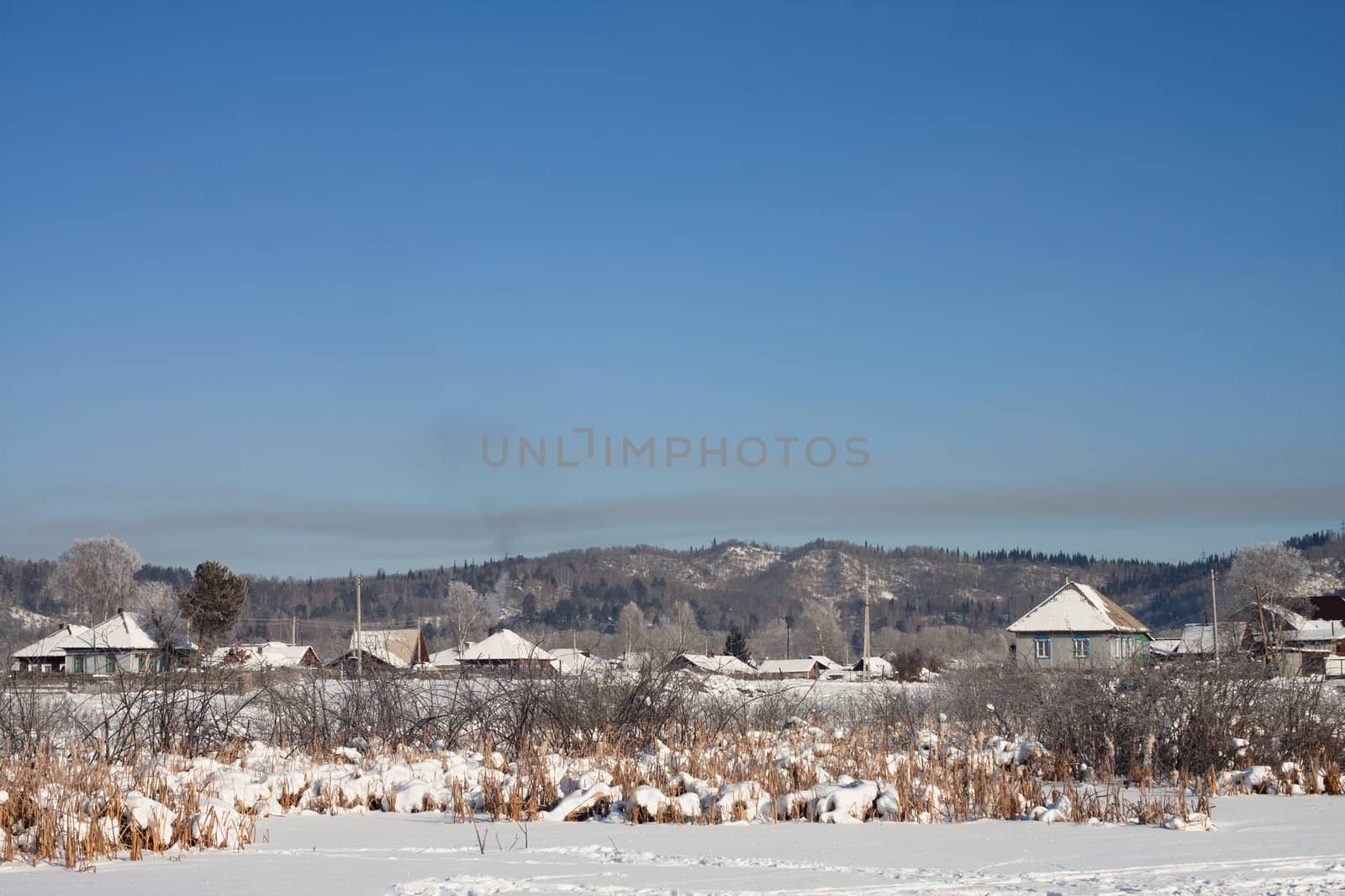 Russian village in winter covered with snow