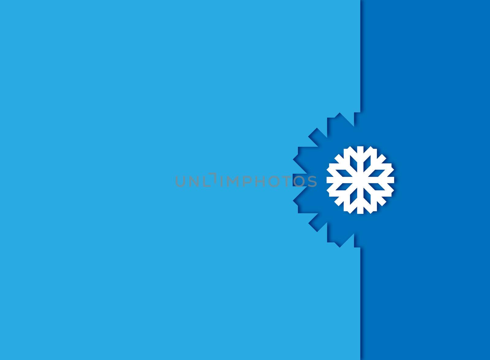 white snowflake on light blue and dark blue background