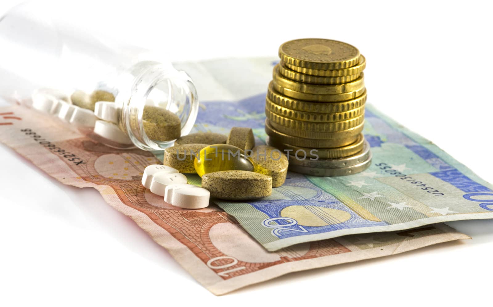 medicine and euro paper money