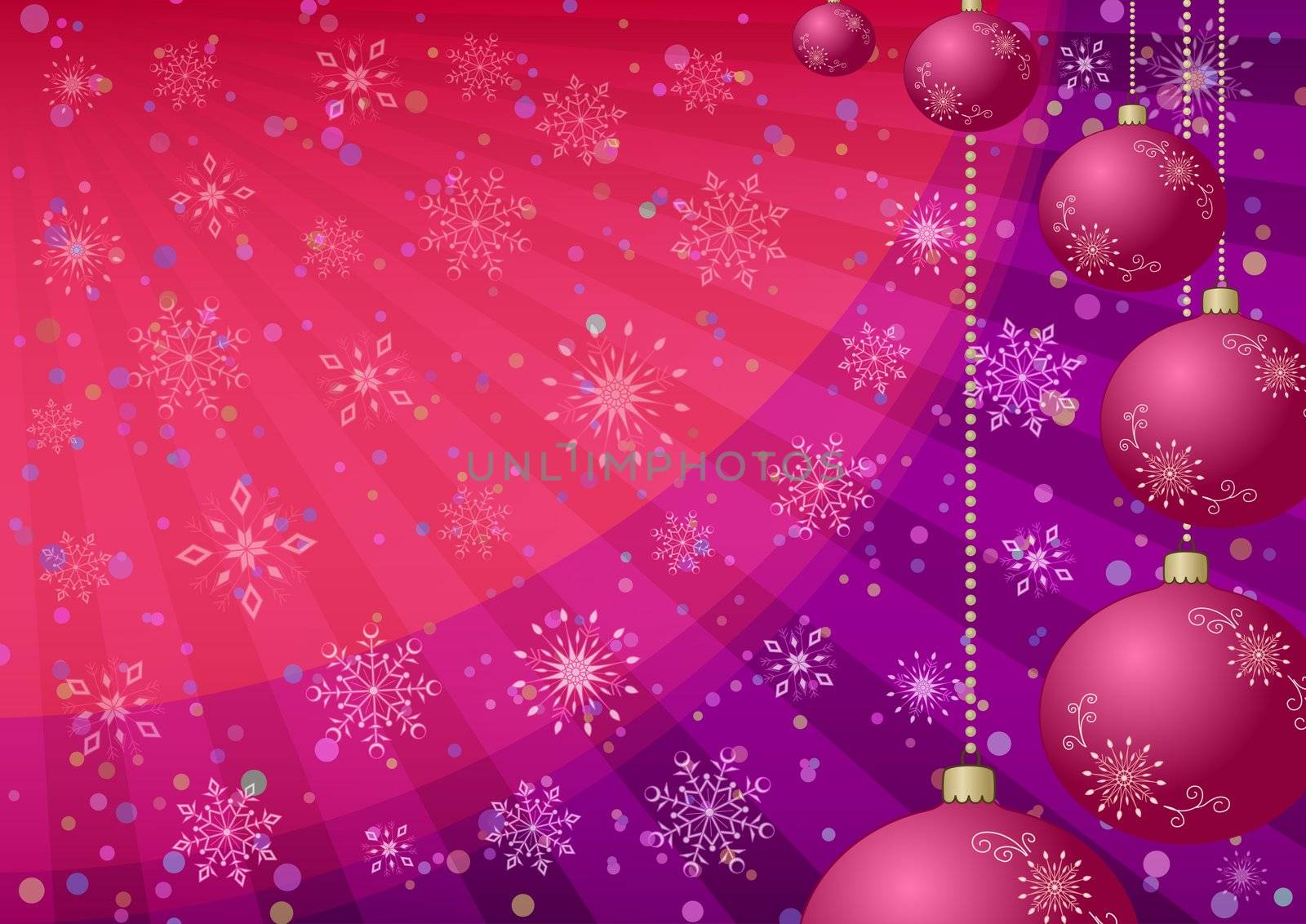 Christmas holiday background: balls, snowflakes and rays