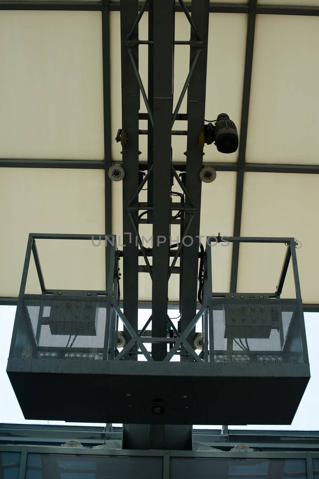Lift used for window cleaning in modern building